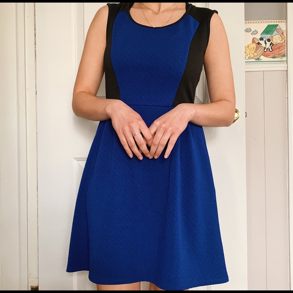 Blue Dress w Black Side-Panel